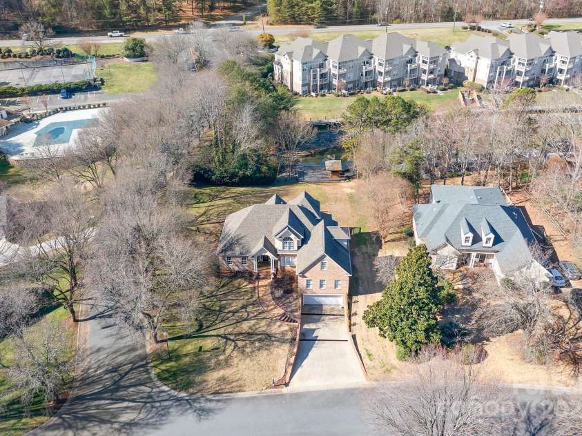 126 Emerald Drive, Mooresville, NC 28117.  MLS# CAR4224232, YatesRealty ID 14855. Aerial view shows how close the amenities are