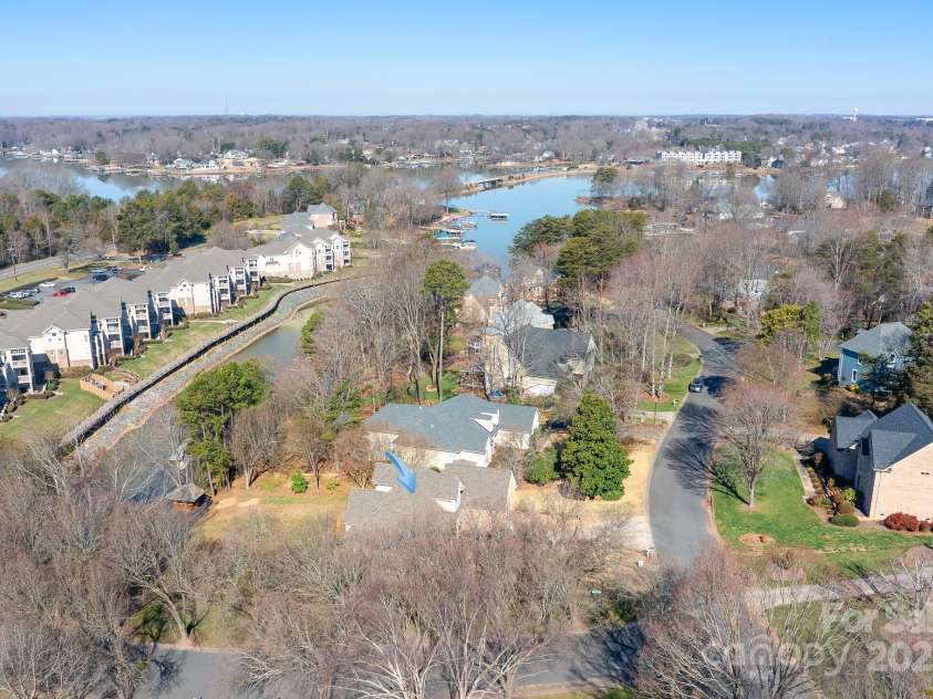 126 Emerald Drive, Mooresville, NC 28117.  MLS# CAR4224232, YatesRealty ID 14855. Aerial view shows how close you are to the main channel of Lake Norman
