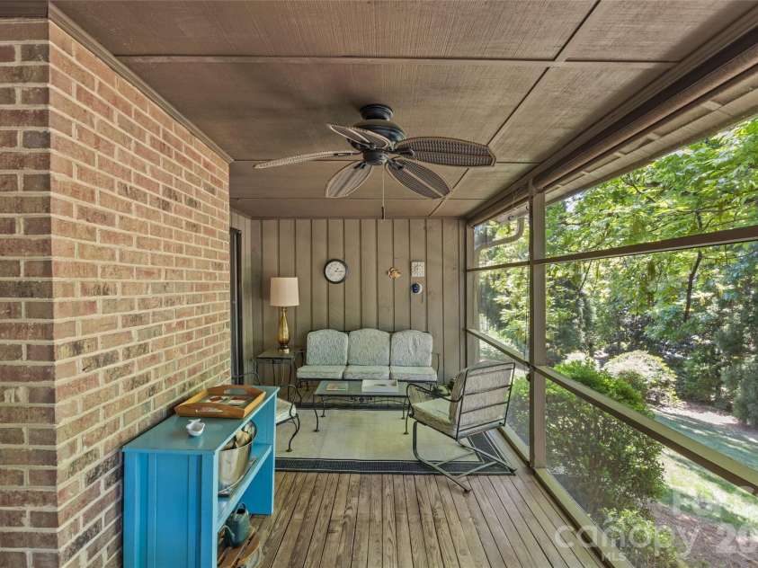 5120 Dunes Court, Charlotte, NC 28226.  MLS# CAR4367666, YatesRealty ID 14955. Screened porch with ceiling fan