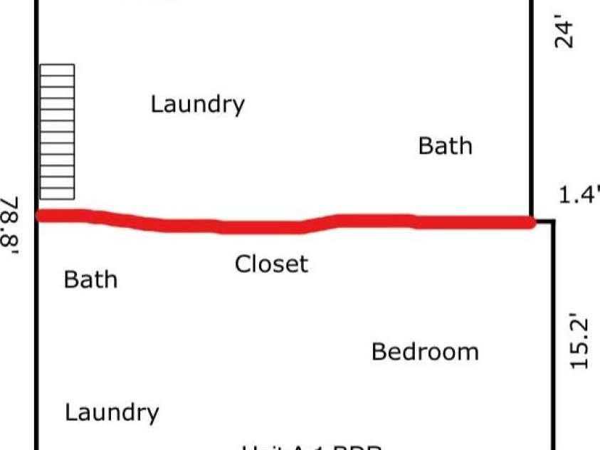 350 Marion Street, Rock Hill, SC 29730.  MLS# CAR4210905, YatesRealty ID 15163. Main Floor Layout Redline shows separation between the A & B Units