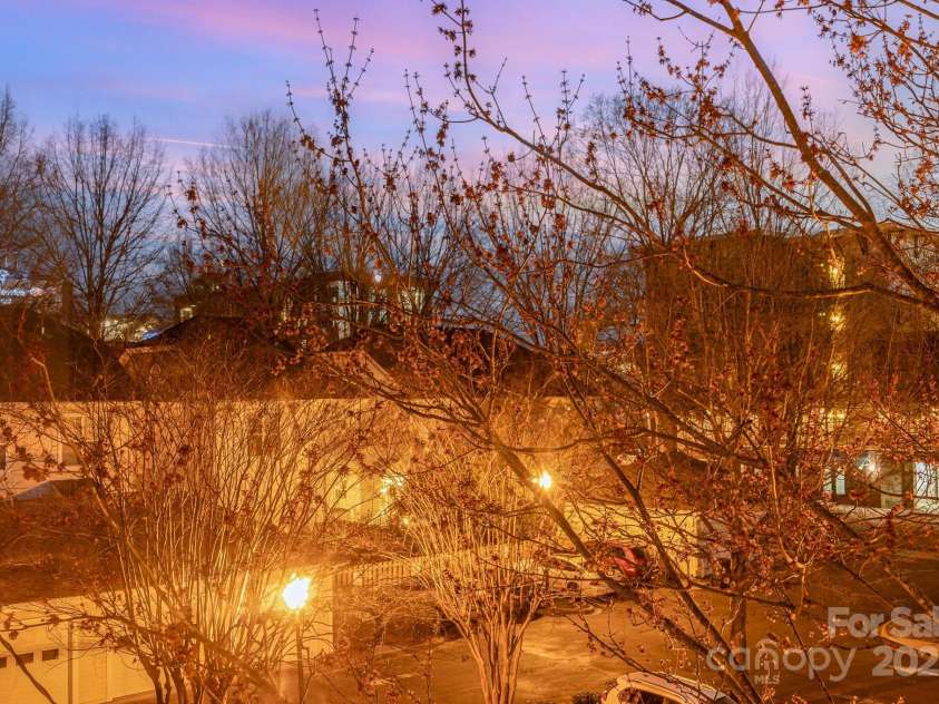 1115 Greenleaf Avenue, Charlotte, NC 28202.  MLS# CAR4248840, YatesRealty ID 15173. Evening Room from Third Floor Primary Bedroom looking west with Blue Lights of Carolina Panthers in the Distance