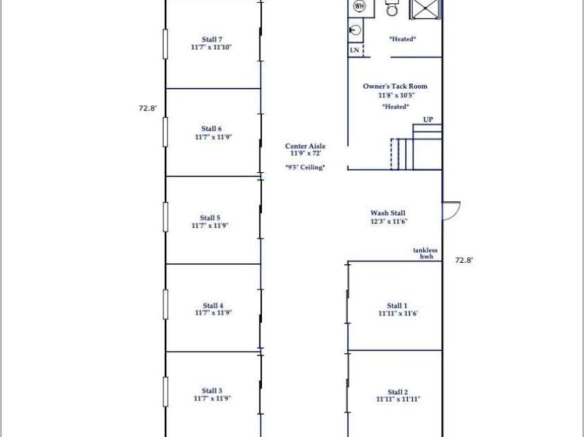 226 John Smith Road, Columbus, NC 28722.  MLS# CAR4235483, YatesRealty ID 15228. 8 Stall Center Aisle Barn w/ Owner's Tack Room & Boarder's Tack Room, and Wash Rack