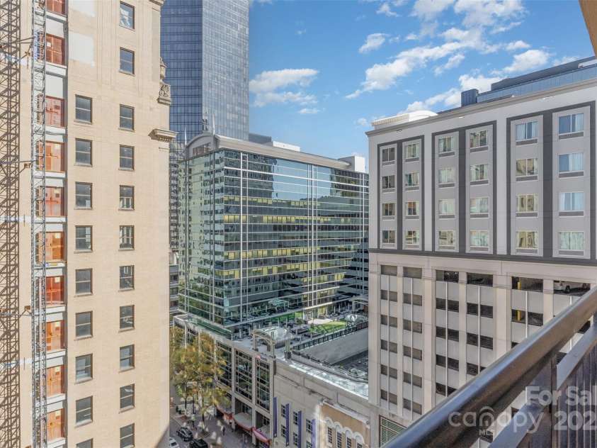 230 Tryon Street, Charlotte, NC 28202.  MLS# CAR4321048, YatesRealty ID 1527. View from balcony at Primary Bedroom