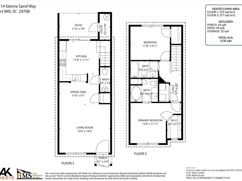 1114 Sienna Sand Way, Fort Mill, SC 29708.  MLS# CAR4360658, YatesRealty ID 15470. Floorplan and Measurements 