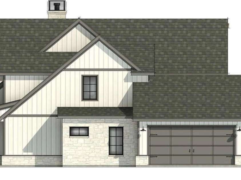 Lot 2 Country Estates Drive, Waxhaw, NC 28173.  MLS# CAR4276573, YatesRealty ID 1559. Proposed Modern Farmhouse: a prominent 3-car garage is located on the right side of the home, with carriage-style doors and decorative hardware. 