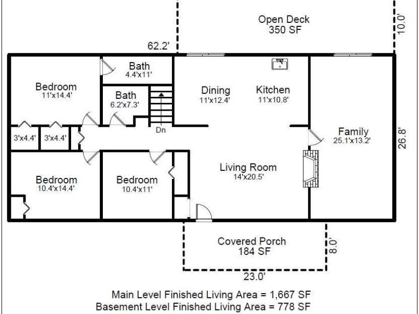 75 White Pine Drive, Fletcher, NC 28732.  MLS# CAR4251486, YatesRealty ID 15590. Main Level Floorplan