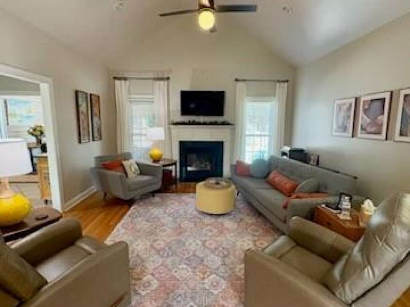1601 Eden Glen Drive, Dallas, NC 28034.  MLS# CAR4211731, YatesRealty ID 15625. Living room Vaulted ceiling and Gas FP
