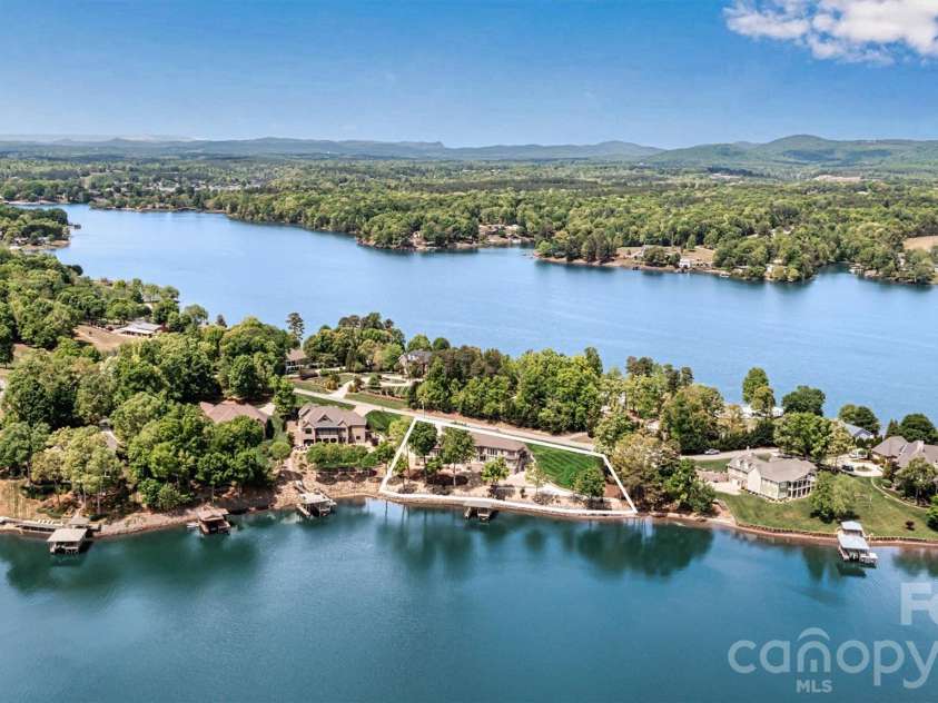 4202 54th Avenue, Hickory, NC 28601.  MLS# CAR4365981, YatesRealty ID 15875. Aerial Main Channel View/Lot Lines are Approximate 