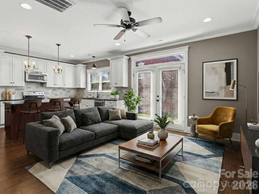 308 Rosemont Row, Belmont, NC 28012.  MLS# CAR4343510, YatesRealty ID 15883. Virtually Staged ~ Living Room to Kitchen