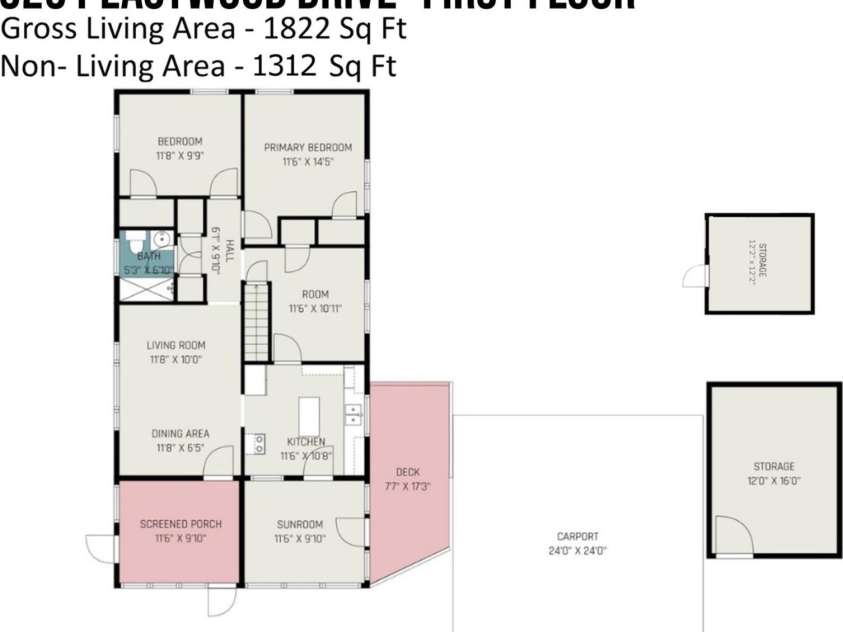 3231 Eastwood Drive, Charlotte, NC 28205.  MLS# CAR4228945, YatesRealty ID 16051. First Floor Floorplan