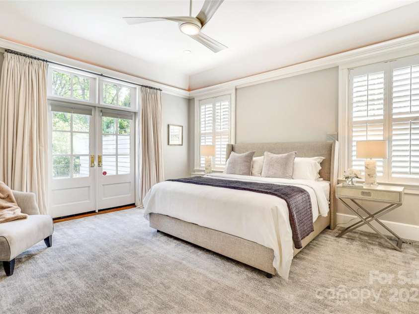 1333 Carlton Avenue, Charlotte, NC 28203.  MLS# CAR4211721, YatesRealty ID 16118. Primary Bedroom w/French Doors leading to Patio