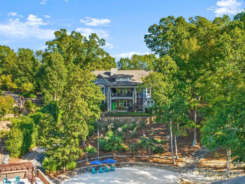 18420 Rosapenny Road, Charlotte, NC 28278.  MLS# CAR4240682, YatesRealty ID 16172. Aerial of back of home with private beach