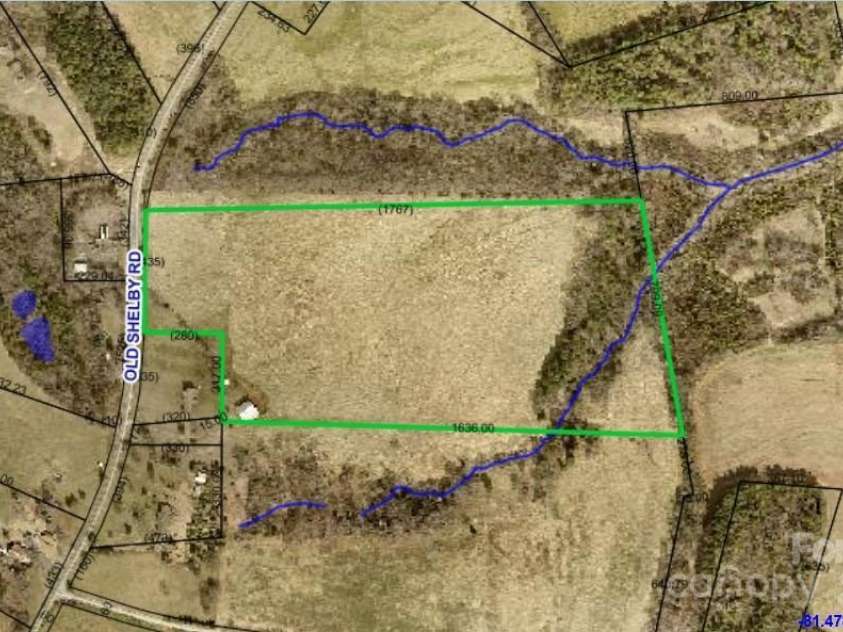 6714 Old Shelby Road, Vale, NC 28168.  MLS# CAR4263451, YatesRealty ID 16205. Aerial of 31.7 acres