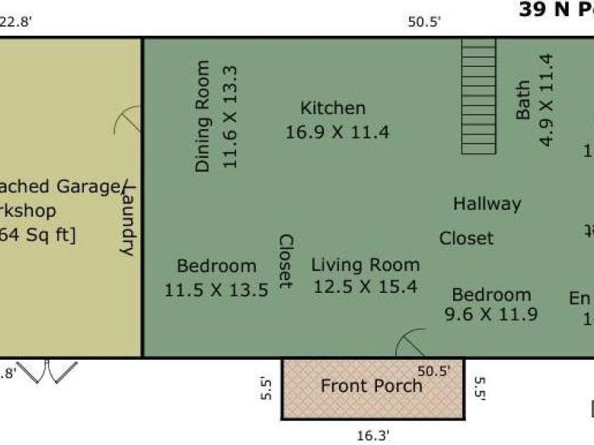39 Pershing Road, Asheville, NC 28805.  MLS# CAR4340003, YatesRealty ID 16431. Floor Plan with Measurements