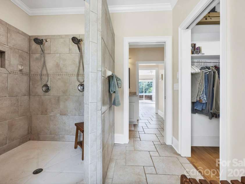 2102 Lake Road, Ridgeway, SC 29130.  MLS# CAR4256737, YatesRealty ID 16450. Oversized shower with double shower heads and shampoo niches.