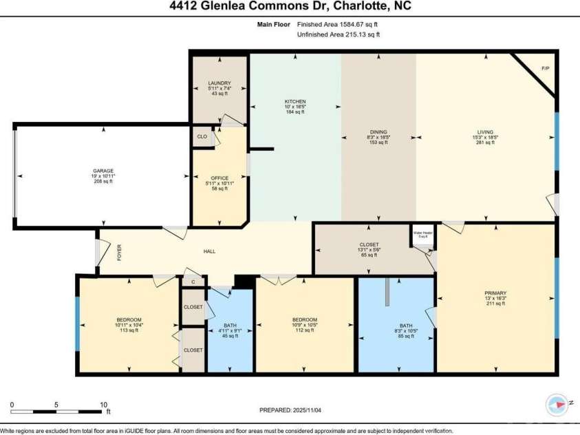 4412 Glenlea Commons Drive, Charlotte, NC 28216.  MLS# CAR4314220, YatesRealty ID 16542. 2D floorplan
