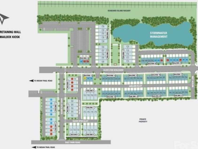 209 Silver Fleet Drive, Indian Trail, NC 28079.  MLS# CAR4375805, YatesRealty ID 16570. Indian Trail Townhomes Site Map