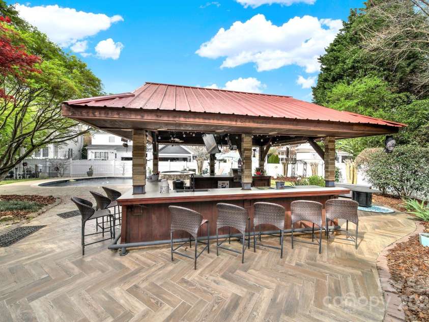 1569 Benjamen Latrobe Circle, Fort Mill, SC 29708.  MLS# CAR4235857, YatesRealty ID 16622. Tiki Pool Bar - 2 TV's, 2 Mini Fridges, Sink, Dishwasher, Built-in Gas Grill, Tile Floors