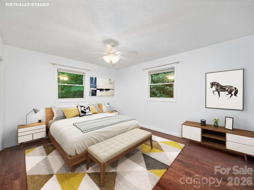 125 HEARTLAND Lane, Burnsville, NC 28714.  MLS# CAR4273356, YatesRealty ID 16873. Primary bedroom, virtually staged.
