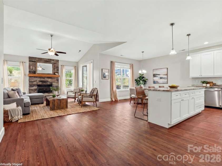 237 Leyland Circle, Hendersonville, NC 28792.  MLS# CAR4367023, YatesRealty ID 16905. Open concept kitchen/dining/living - virtually staged.