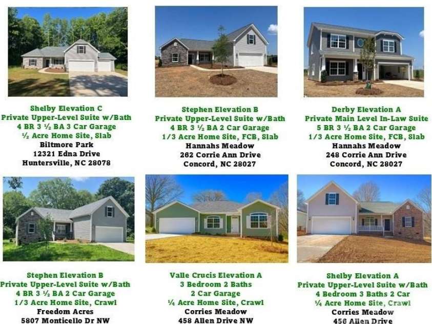 248 Corrie Ann Drive, Concord, NC 28027.  MLS# CAR4371366, YatesRealty ID 17125. Semi-Custom homes on Large Home Sites