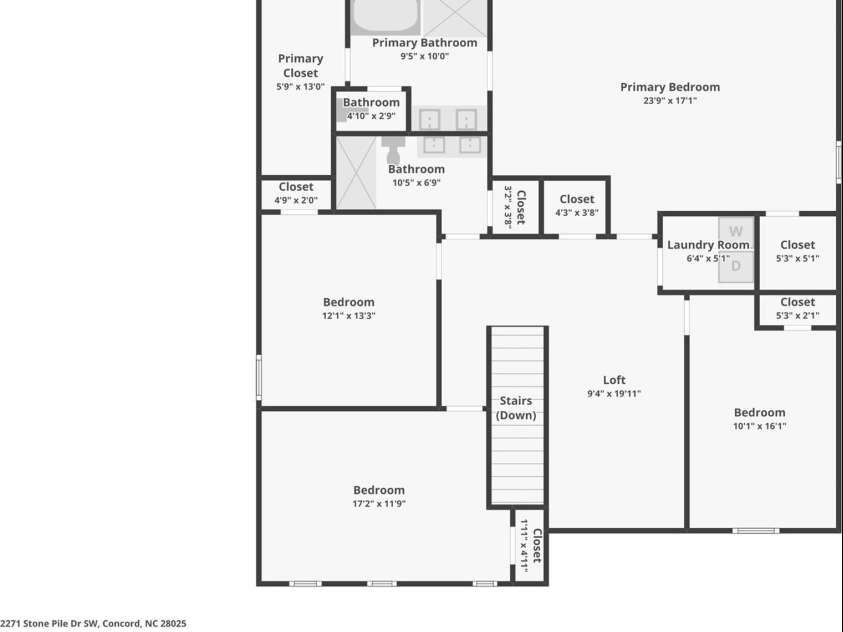 2271 Stone Pile Drive, Concord, NC 28025.  MLS# CAR4330915, YatesRealty ID 17561. Upstairs floorplan