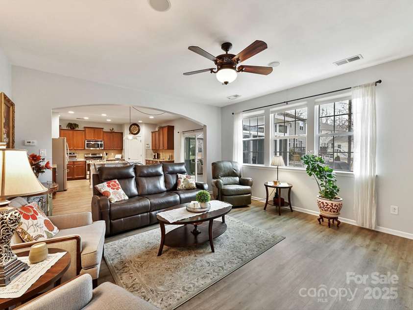 3020 Sewee Lane, Waxhaw, NC 28173.  MLS# CAR4210967, YatesRealty ID 17573. LR has open space to Kitchen and sunroom