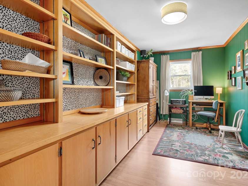 1235 Wilma Sigmon Road, Lincolnton, NC 28092.  MLS# CAR4238963, YatesRealty ID 17591. There is a dedicated office with lots of built in shelves and cabinets.