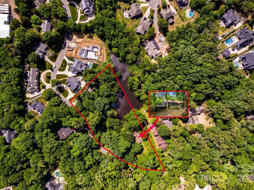 6510 Sharon Hills Road, Charlotte, NC 28210.  MLS# CAR4254366, YatesRealty ID 17611. Highlighted area is combined with 6516 Sharon Hills Rd. Lot lines are approximate