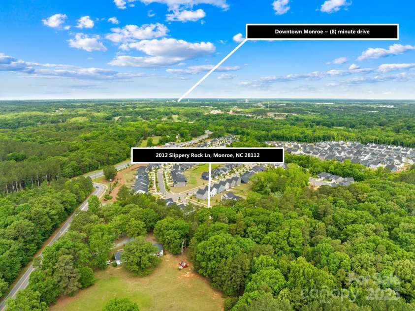 2012 Slippery Rock Lane, Monroe, NC 28112.  MLS# CAR4254681, YatesRealty ID 17633. Aerial View