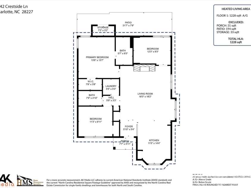 7442 Crestside Lane, Charlotte, NC 28227.  MLS# CAR4373229, YatesRealty ID 17666. Floorplan