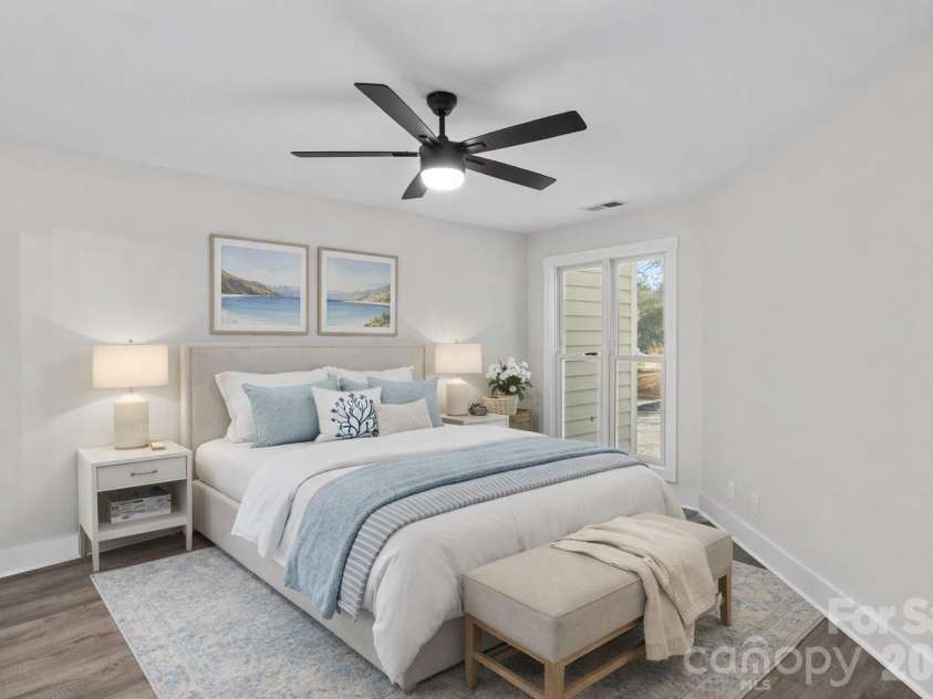 18729 Vineyard Point Lane, Cornelius, NC 28031.  MLS# CAR4344538, YatesRealty ID 17687. Virtually staged primary bedroom