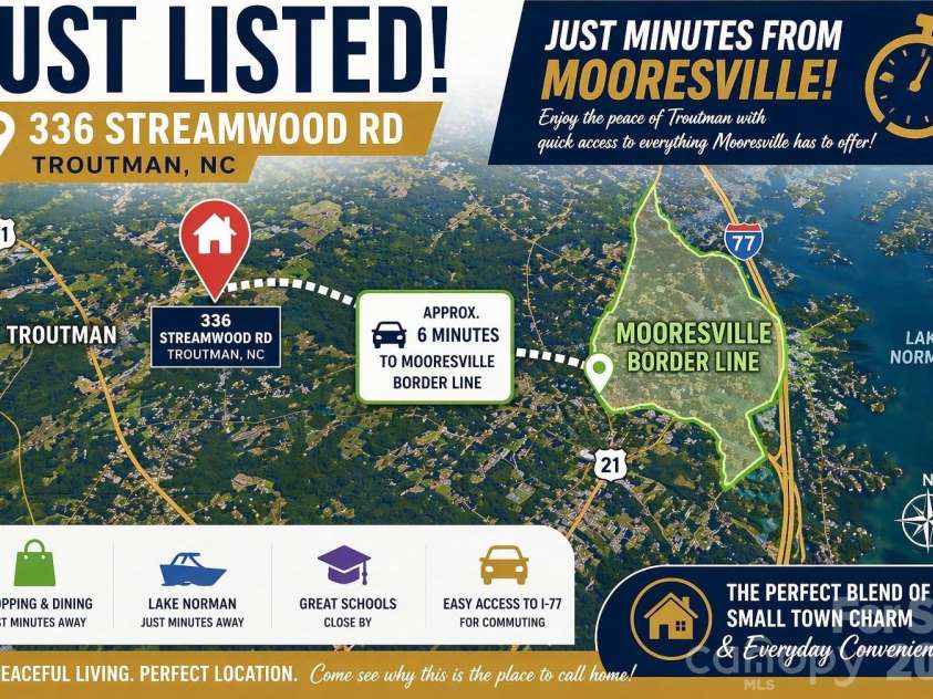 336 Streamwood Road, Troutman, NC 28166.  MLS# CAR4349283, YatesRealty ID 17803. 