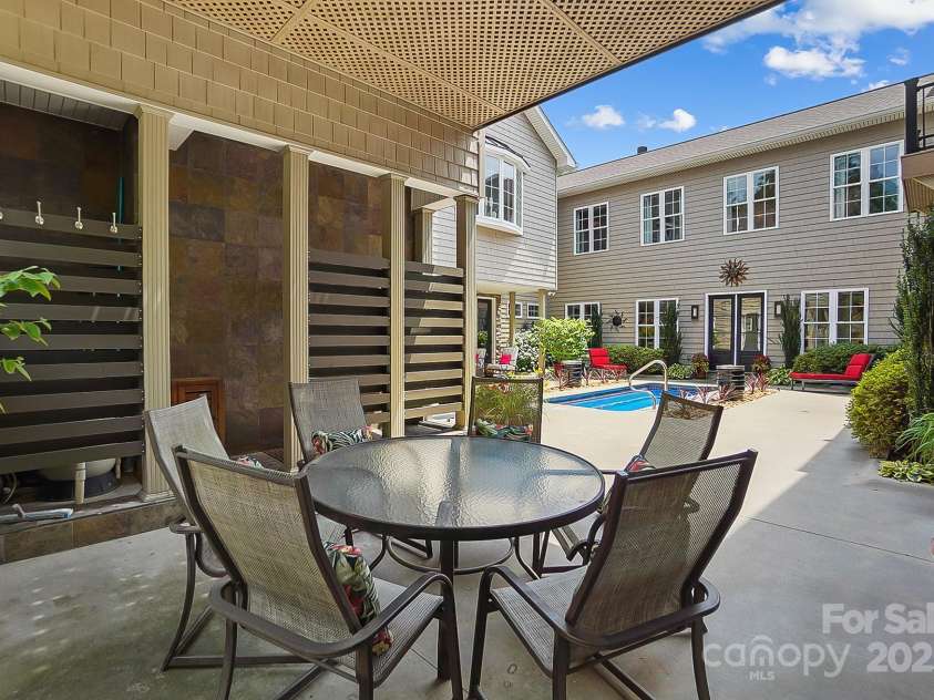 2354 Valelake Road, York, SC 29745.  MLS# CAR4266023, YatesRealty ID 17806. Covered seating area by courtyard, with outdoor shower.