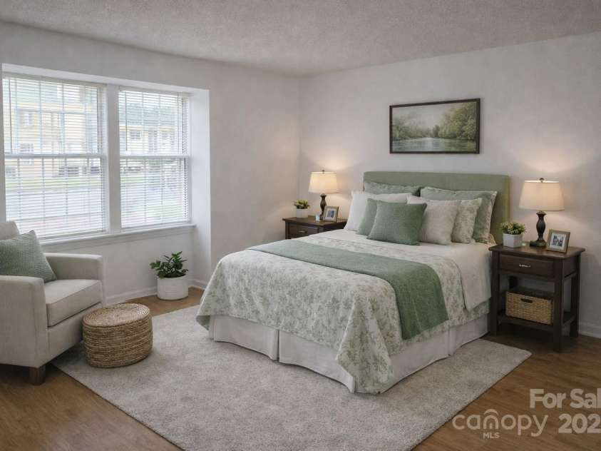 1614-H Arlyn Circle, Charlotte, NC 28213.  MLS# CAR4311725, YatesRealty ID 1799. AI staged bedroom