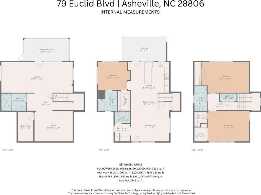 79 Euclid Boulevard, Asheville, NC 28806.  MLS# CAR4253101, YatesRealty ID 18258. Floor Plan with interior measuements
