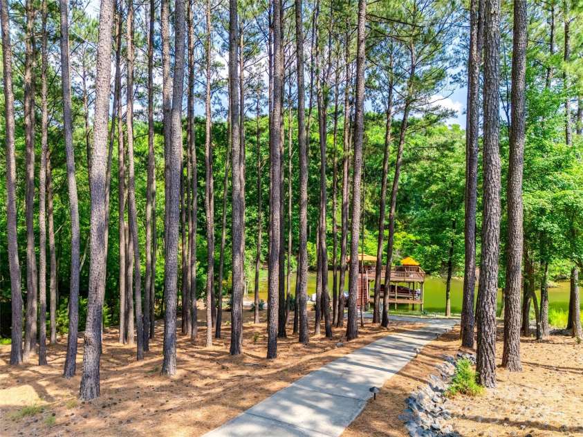18311 Rosapenny Road, Charlotte, NC 28278.  MLS# CAR4256637, YatesRealty ID 18305. Picturesque path through tall pines opens to tranquil lake views—your scenic stroll to waterfront relaxation and adventure.