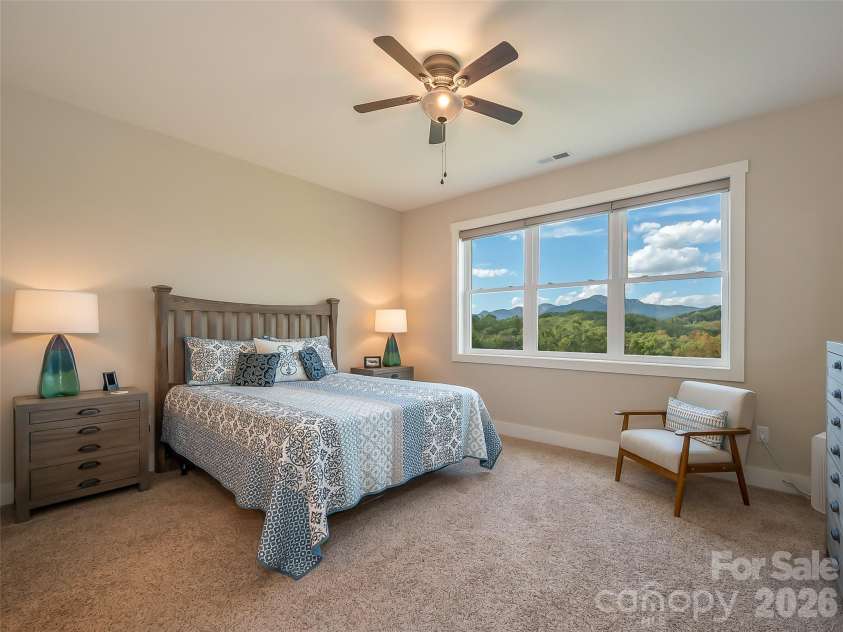 146 Red Hawk Knoll, Lake Lure, NC 28746.  MLS# CAR4334221, YatesRealty ID 18311. Primary Bedroom with stunning views