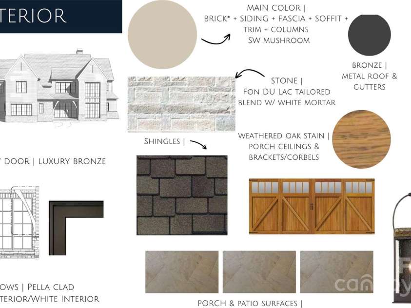 1200 Andover Road, Charlotte, NC 28211.  MLS# CAR4264479, YatesRealty ID 18519. Break down of exterior details including Paint color for brick, stone & exterior lighting