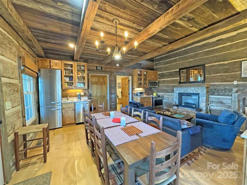 1201 & 1540 Baker Branch Lane, Marshall, NC 28753.  MLS# CAR4220175, YatesRealty ID 18539. Great Room Log Cabin