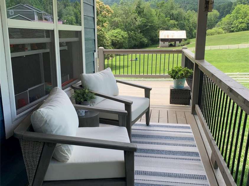 123 Dapple Road, Candler, NC 28715.  MLS# CAR4257282, YatesRealty ID 18892. Relaxing covered porch with country setting