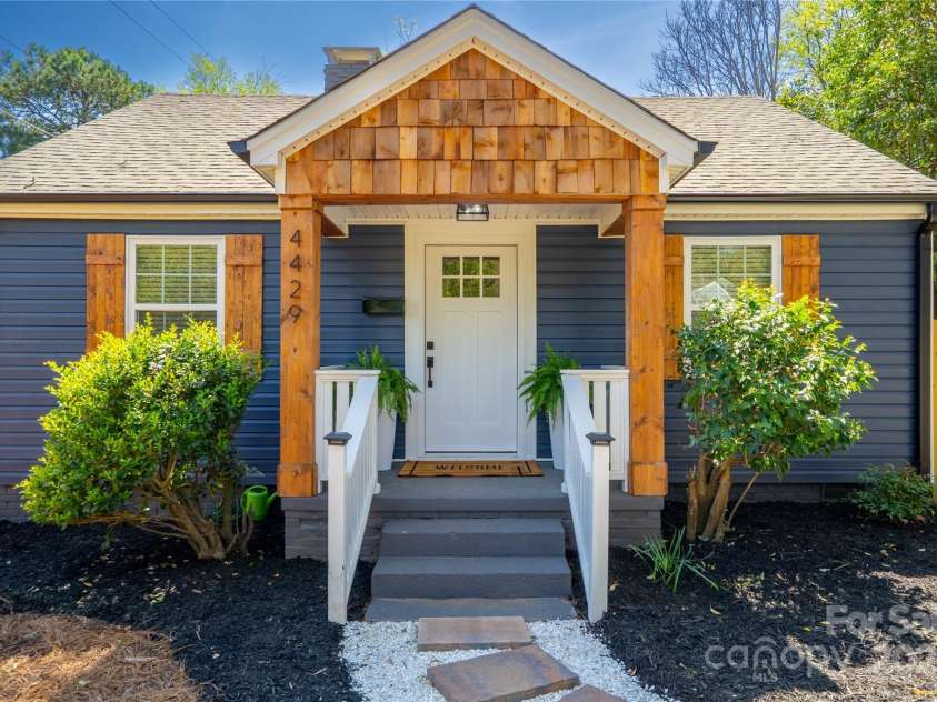 4429 Major Street, Charlotte, NC 28208.  MLS# CAR4243090, YatesRealty ID 18897. Cedar-wrapped porch, and shutter details