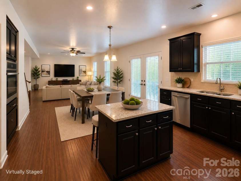 1303 Farm Branch Drive, Concord, NC 28027.  MLS# CAR4402107, YatesRealty ID 18987. Kitchen\living room virtually staged