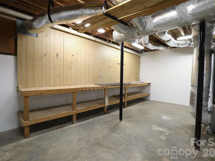 12809 Pine Bluff Road, Midland, NC 28107.  MLS# CAR4374117, YatesRealty ID 19012. Workshop area in basement