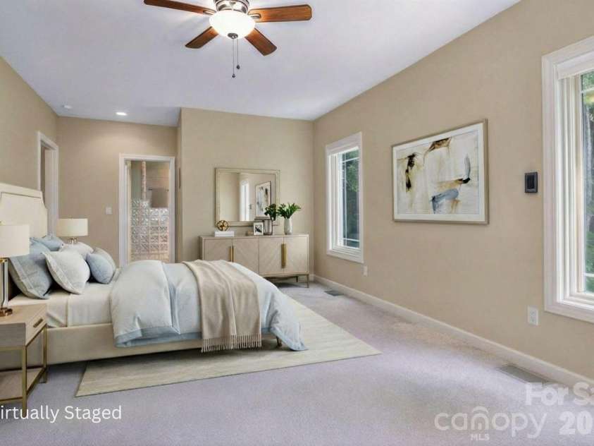 301 Gateway Drive, Hendersonville, NC 28739.  MLS# CAR4373962, YatesRealty ID 19050. Primary suite looking toward spa-inspired bath. Virtually staged.