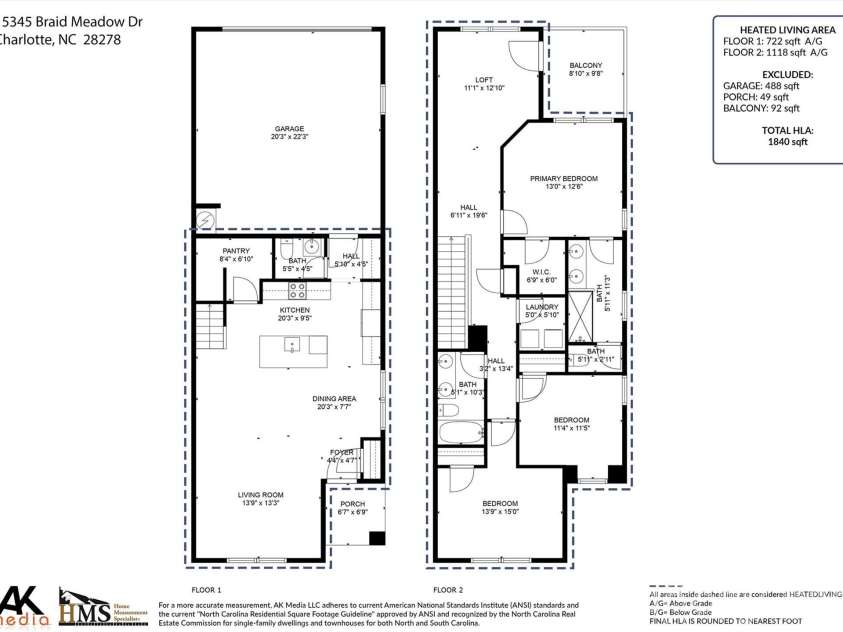 15345 Braid Meadow Drive, Charlotte, NC 28278.  MLS# CAR4373070, YatesRealty ID 19150. Floor Plan
