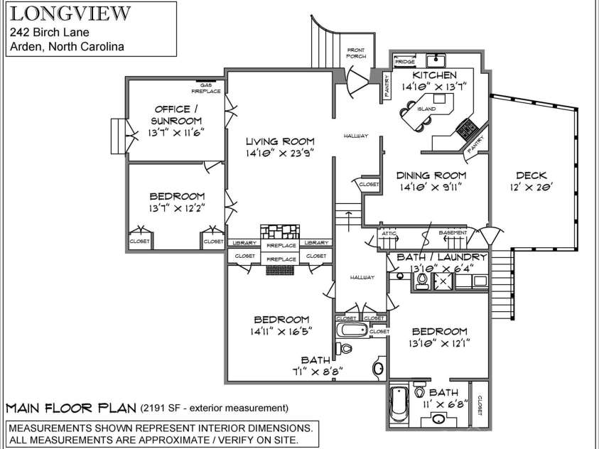 242 Birch Lane, Arden, NC 28704.  MLS# CAR4249293, YatesRealty ID 19164. Main level floor plan
