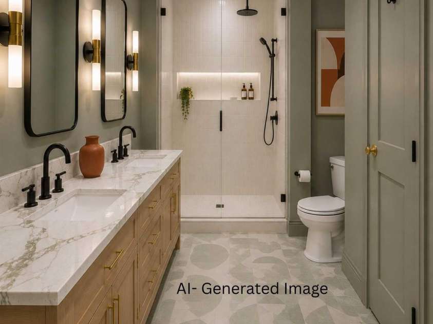 121 Edgerly Court, Charlotte, NC 28214.  MLS# CAR4377351, YatesRealty ID 19176. AI generated Primary Ensuite Bathroom