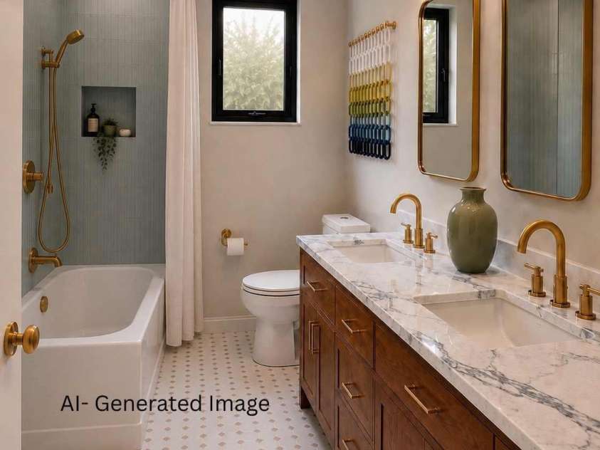 121 Edgerly Court, Charlotte, NC 28214.  MLS# CAR4377351, YatesRealty ID 19176. AI Generated Upstairs hall bath