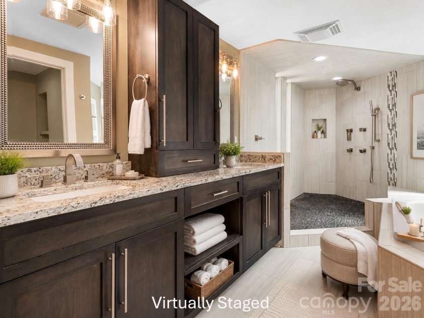 3249 Ivey Creek Road, Maiden, NC 28650.  MLS# CAR4241380, YatesRealty ID 19231. Virtually Staged Master Bath